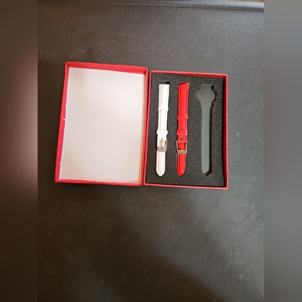 Womens Meigie Watch White & Red Interchangeable Bands W/ Box